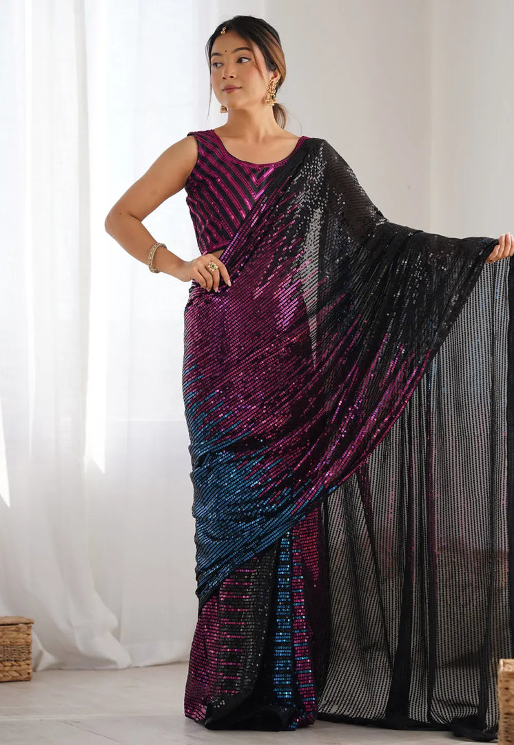 Purple Georgette Sequence Saree