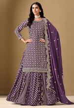 Load image into Gallery viewer, Purple Jacquard Long Choli Lehenga
