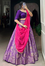 Load image into Gallery viewer, Purple Jacquard Silk Circular Lehenga Choli
