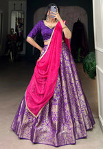 Load image into Gallery viewer, Purple Jacquard Silk Circular Lehenga Choli

