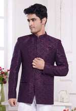 Load image into Gallery viewer, Purple Jacquard Silk Jodhpuri Suit

