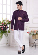 Load image into Gallery viewer, Purple Jacquard Silk Jodhpuri Suit

