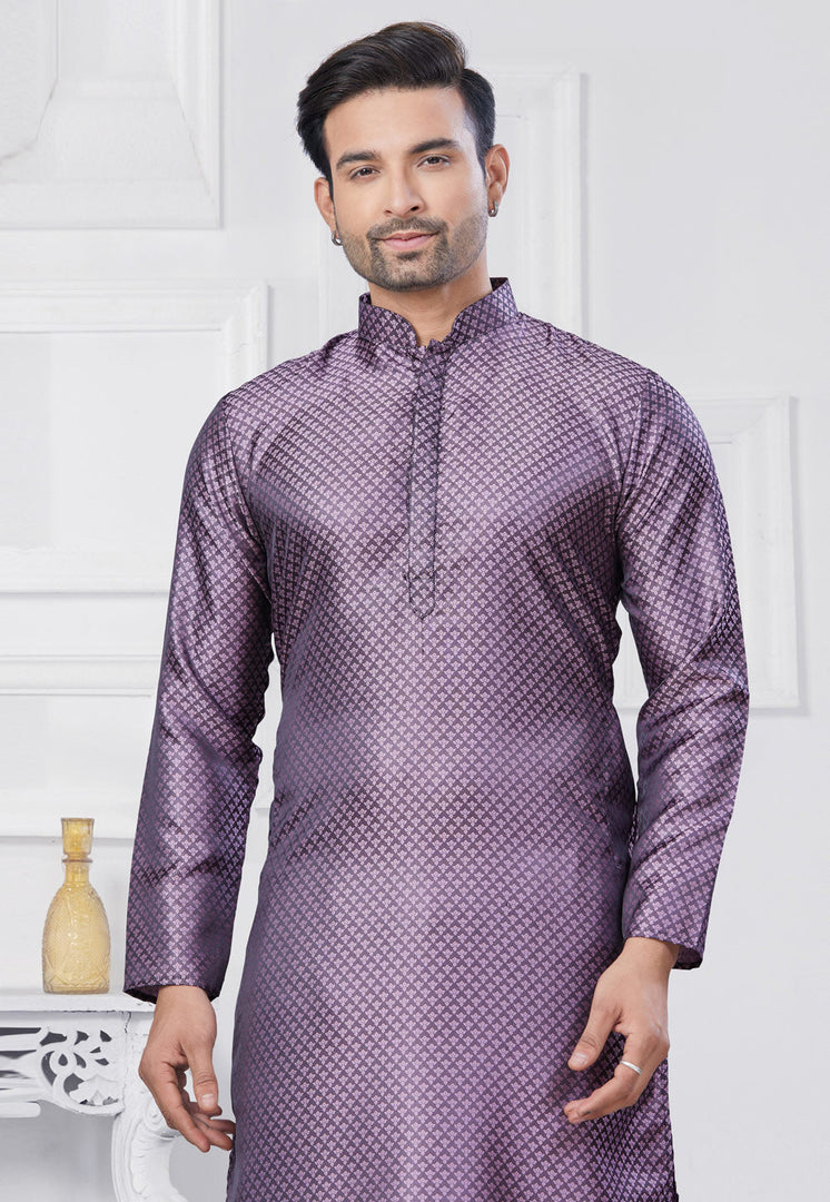 Purple Jacquard Silk Pathani Suit