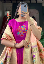 Load image into Gallery viewer, Purple Jacquard Silk Readymade Long Anarkali Suit
