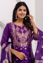 Load image into Gallery viewer, Purple Jacquard Silk Readymade Pakistani Suit
