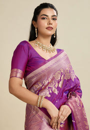 Purple Kanjivaram Silk Saree With Blouse