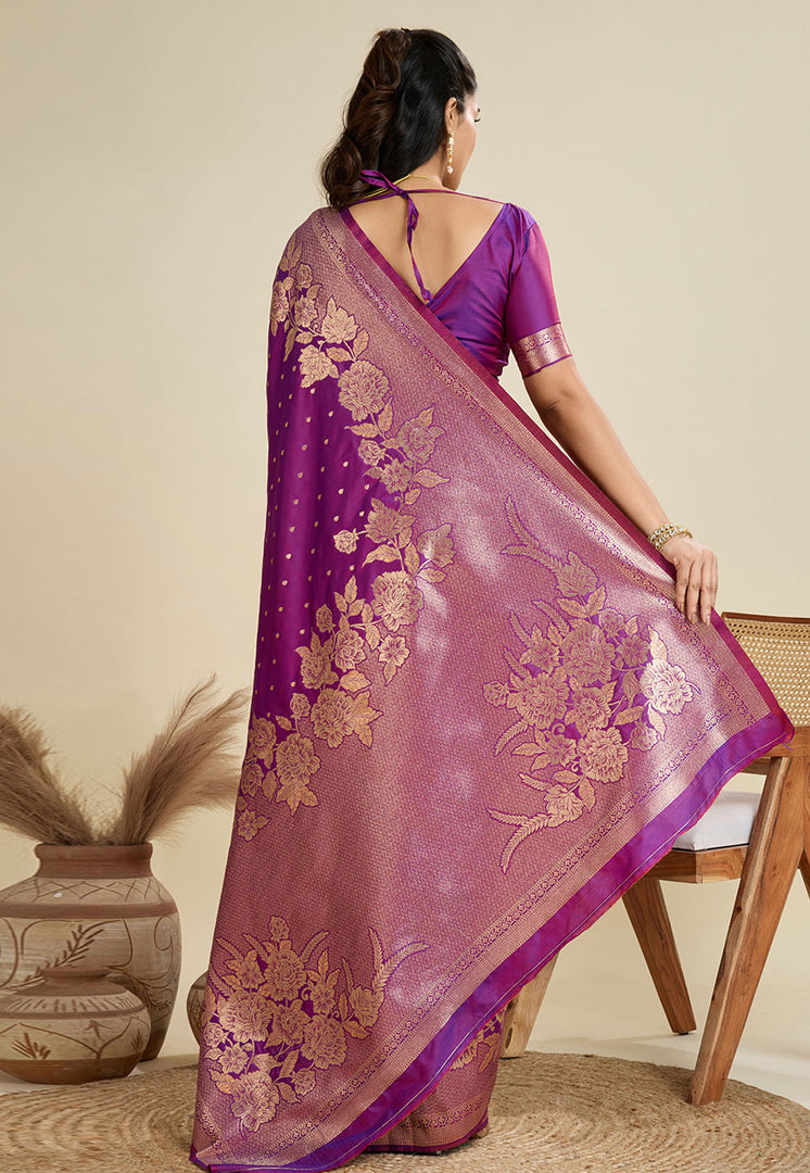 Purple Kanjivaram Silk Saree With Blouse