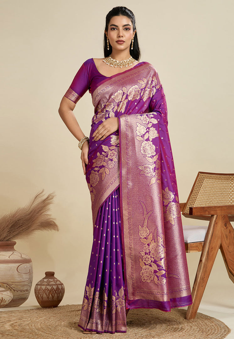Purple Kanjivaram Silk Saree With Blouse