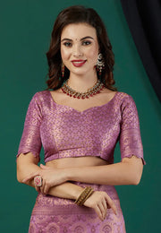Purple Kanjivaram Silk Saree With Blouse