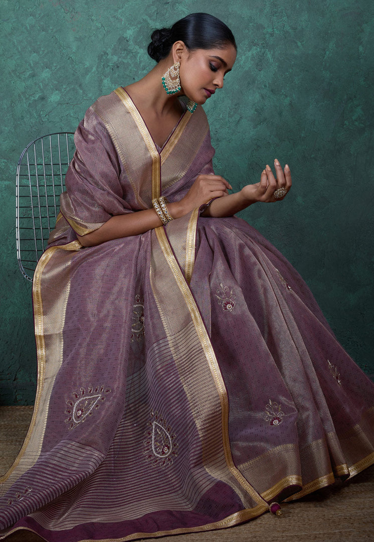 Purple Linen Saree With Blouse