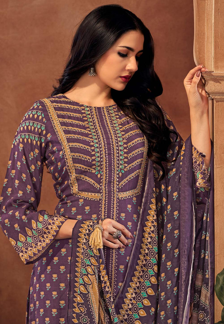 Purple Muslin Pakistani Suit