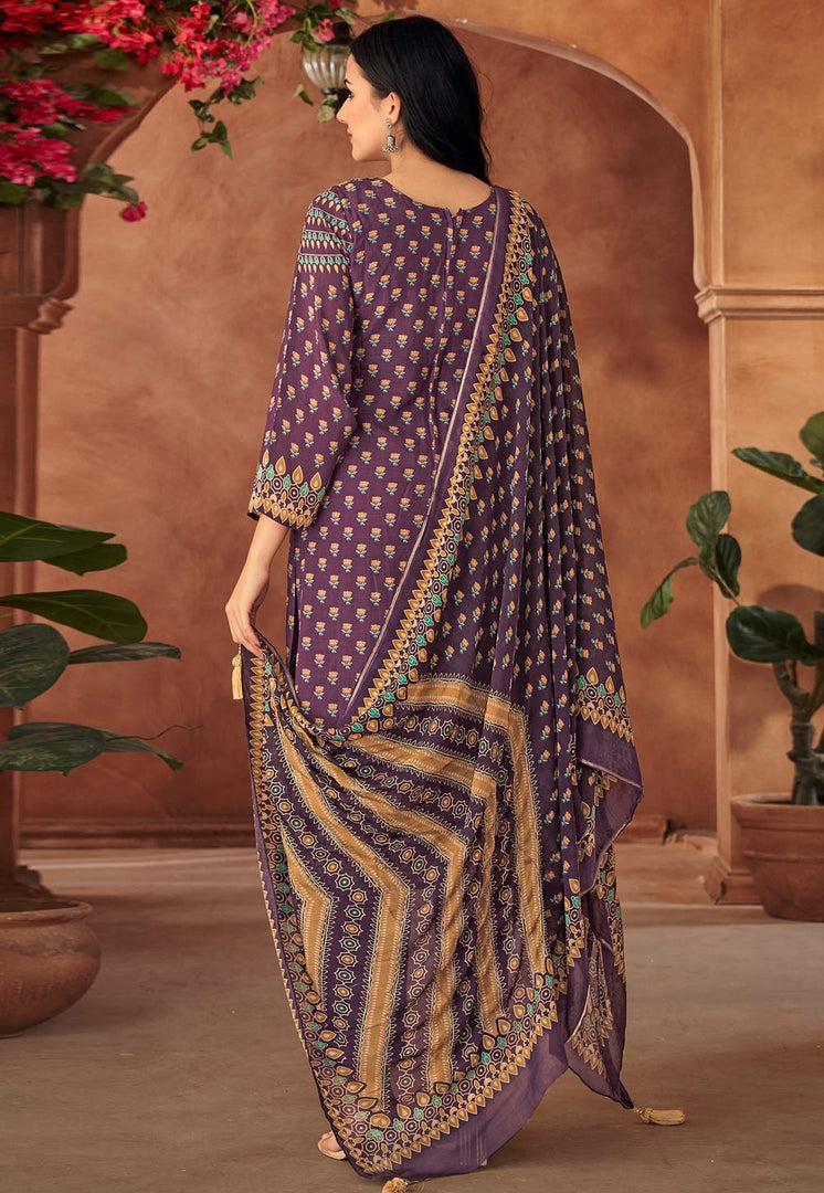 Purple Muslin Pakistani Suit