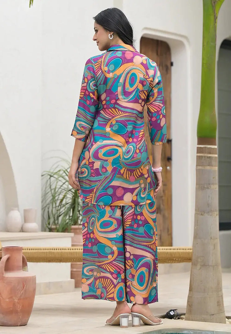Purple Muslin Printed Co-Ords Set