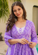 Load image into Gallery viewer, Purple Muslin Readymade Anarkali Suit With Palazzo
