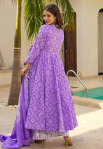 Load image into Gallery viewer, Purple Muslin Readymade Anarkali Suit With Palazzo
