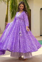 Load image into Gallery viewer, Purple Muslin Readymade Anarkali Suit With Palazzo

