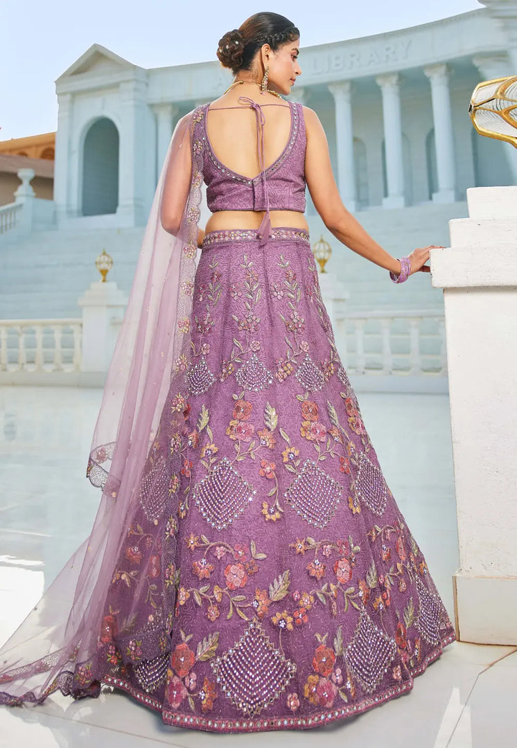 Purple Net A Line Lehenga Choli
