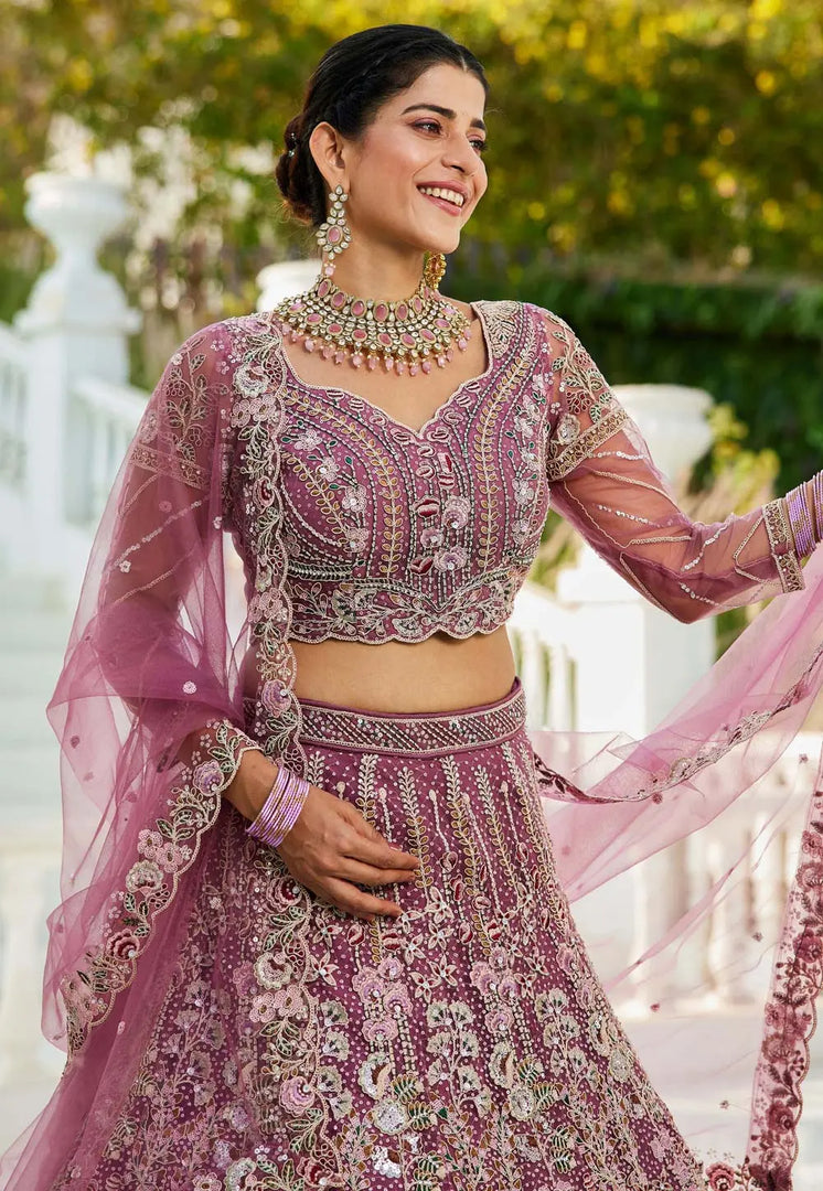 Purple Net A Line Lehenga Choli
