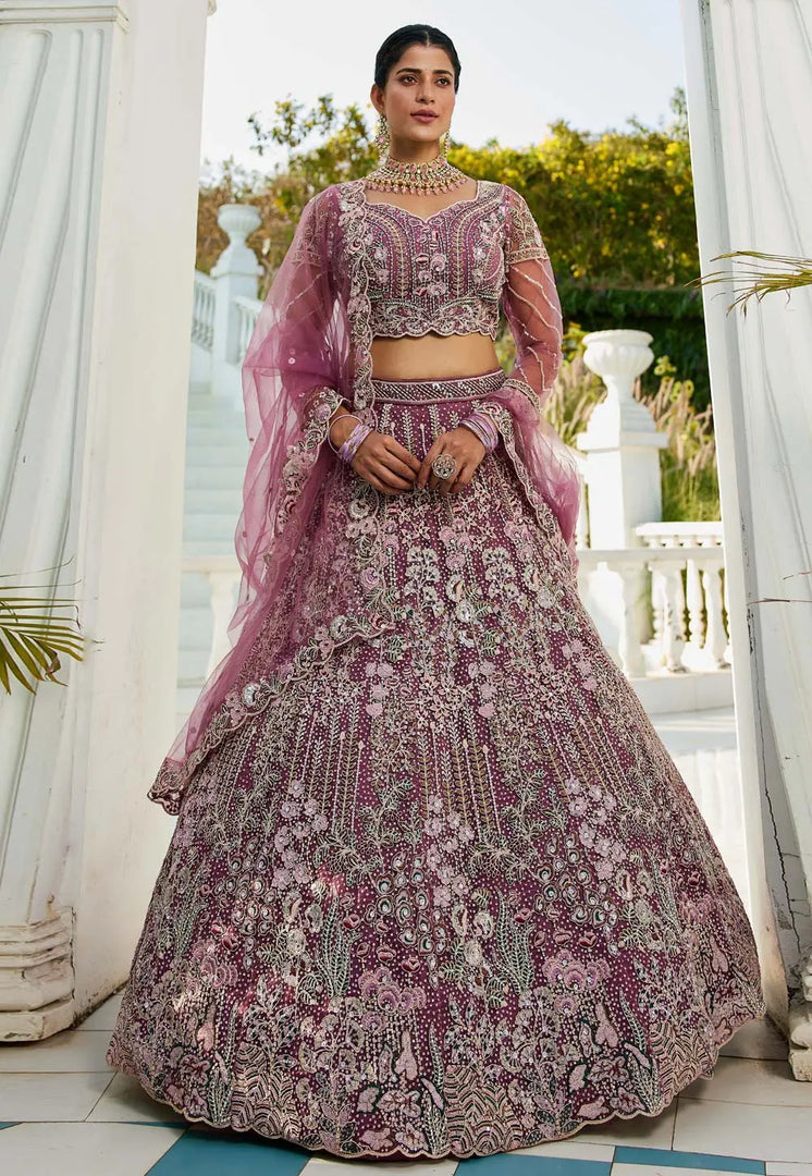 Purple Net A Line Lehenga Choli