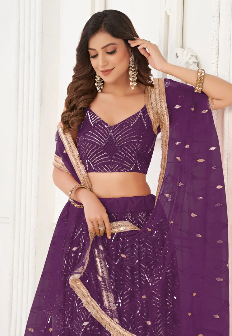 Purple Net Circular Lehenga Choli