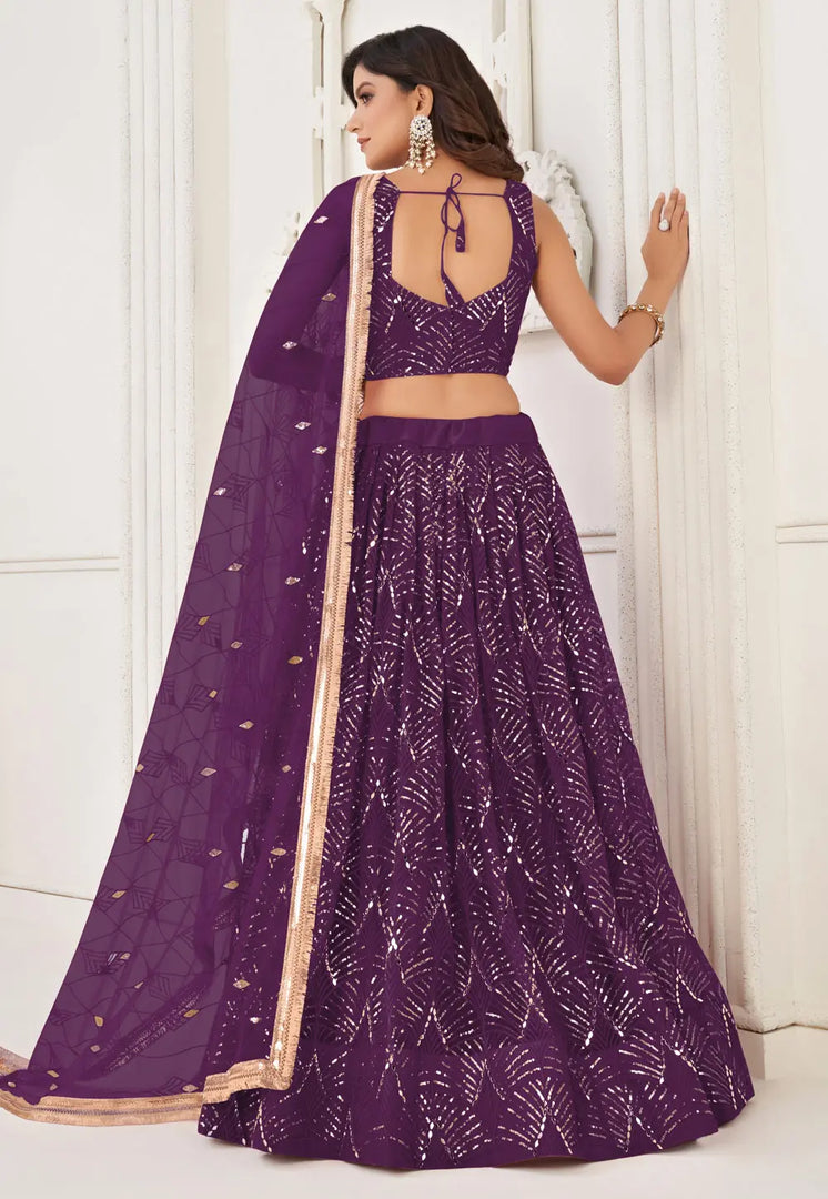 Purple Net Circular Lehenga Choli