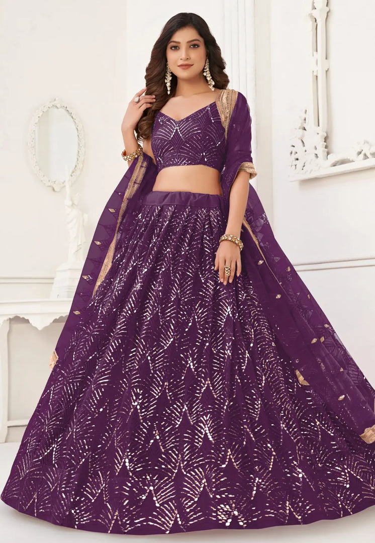 Purple Net Circular Lehenga Choli