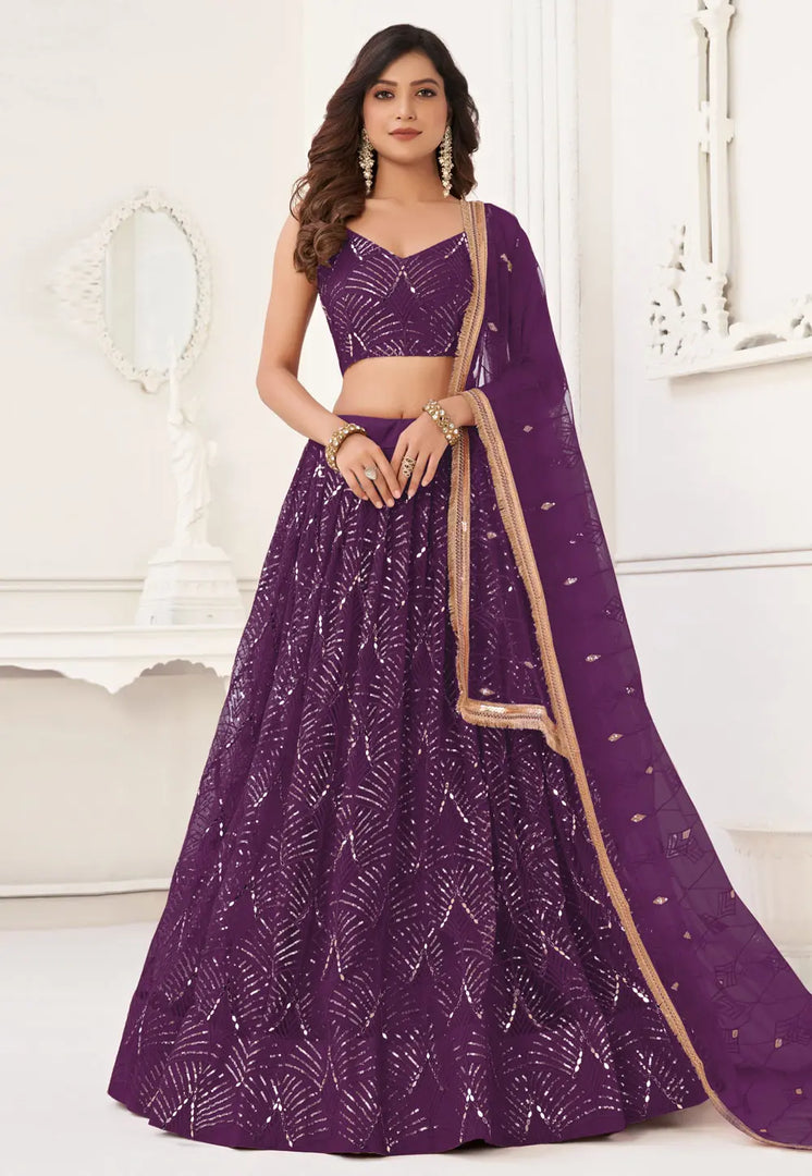 Purple Net Circular Lehenga Choli
