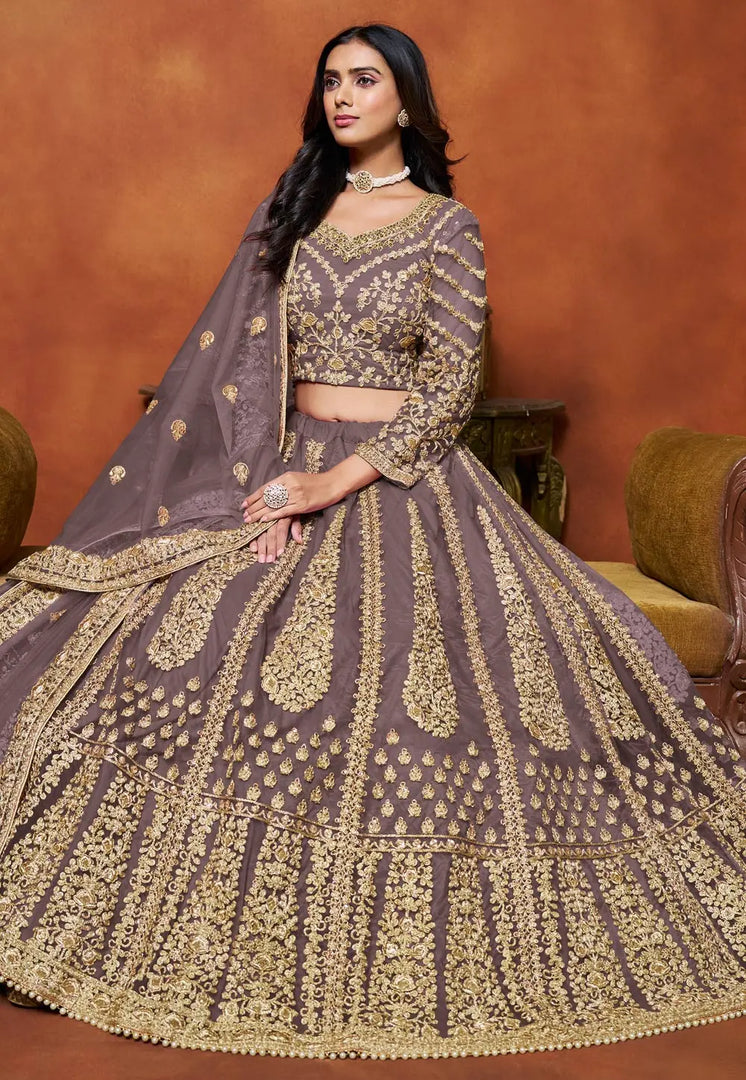 Purple Net Circular Lehenga Choli