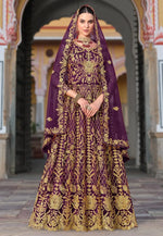 Load image into Gallery viewer, Purple Net Embroidered Floor Length Anarkali Suit
