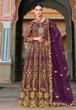 Load image into Gallery viewer, Purple Net Embroidered Floor Length Anarkali Suit
