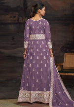 Load image into Gallery viewer, Purple Net Embroidered Long Anarkali Suit
