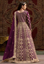 Load image into Gallery viewer, Purple Net Embroidered Long Anarkali Suit
