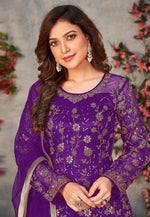 Load image into Gallery viewer, Purple Net Embroidered Long Anarkali Suit
