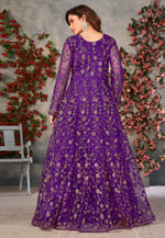 Load image into Gallery viewer, Purple Net Embroidered Long Anarkali Suit
