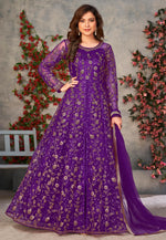 Load image into Gallery viewer, Purple Net Embroidered Long Anarkali Suit
