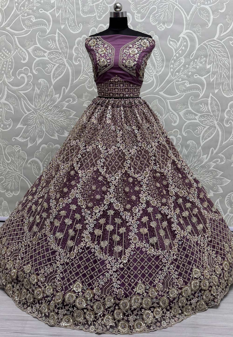 Purple Net Wedding Lehenga Choli