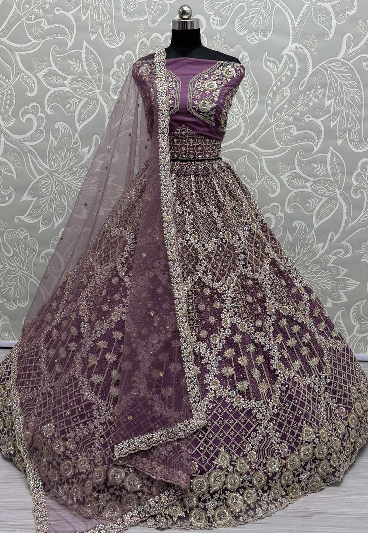 Purple Net Wedding Lehenga Choli