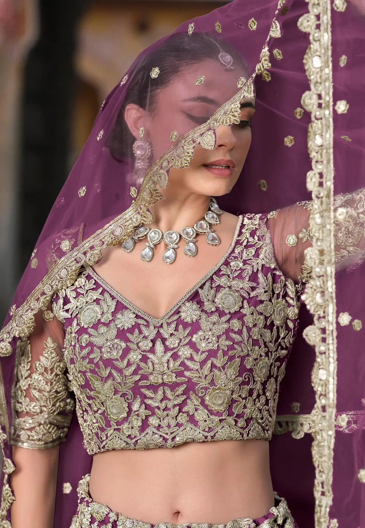 Purple Net Wedding Lehenga Choli