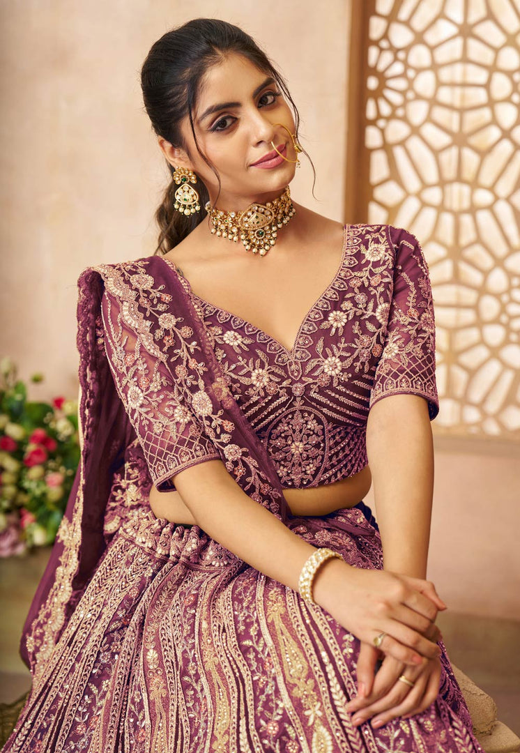 Purple Net Wedding Lehenga Choli