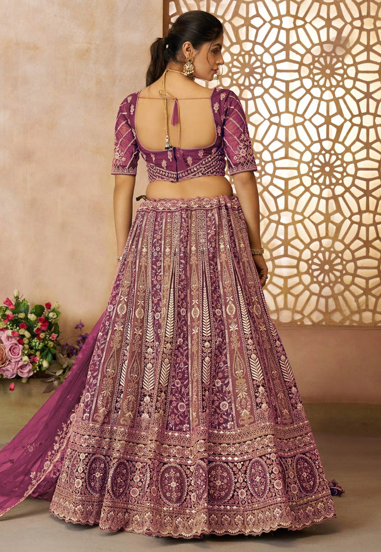 Purple Net Wedding Lehenga Choli