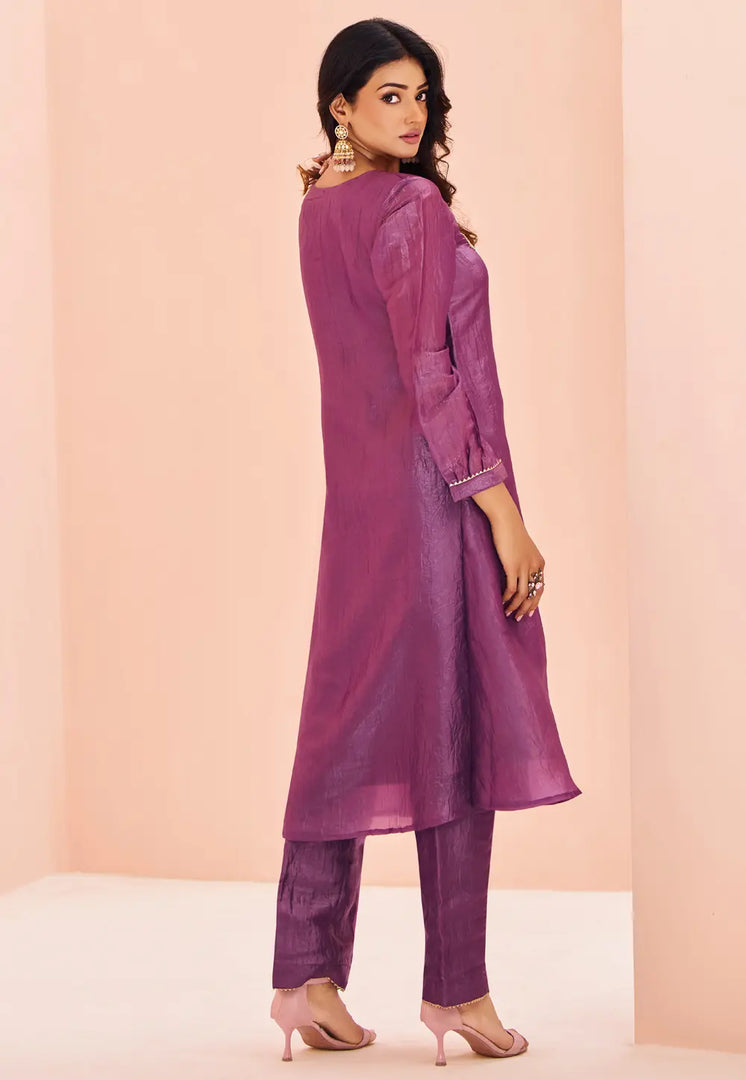Purple Organza Kurta Set With Pent