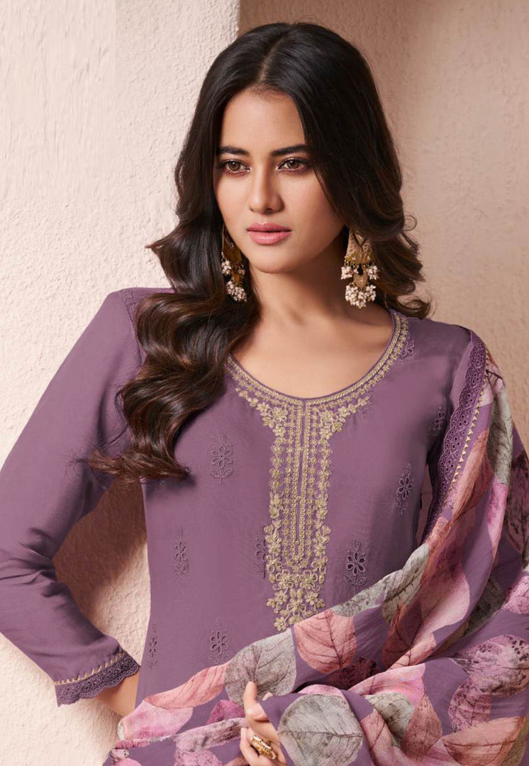 Purple Organza Pant Style Suit