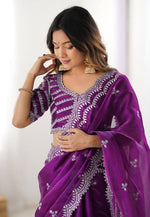 Load image into Gallery viewer, Purple Organza Saree With Blouse

