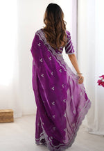 Load image into Gallery viewer, Purple Organza Saree With Blouse
