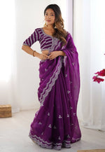 Load image into Gallery viewer, Purple Organza Saree With Blouse

