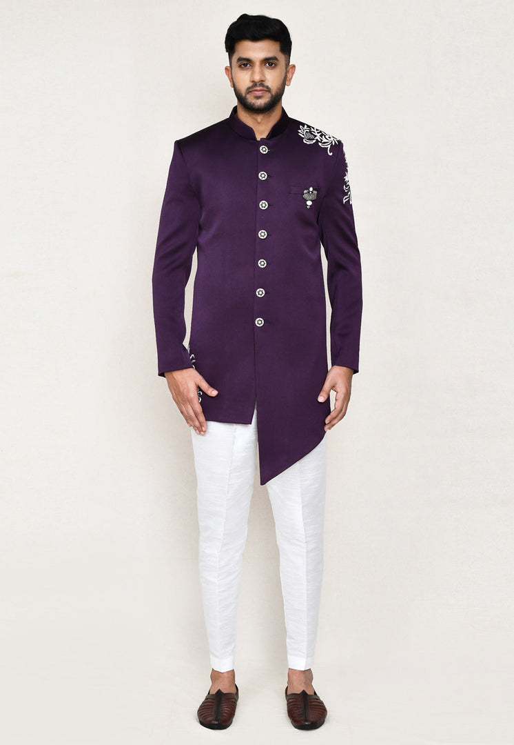Purple Polyester Indo Western Suit