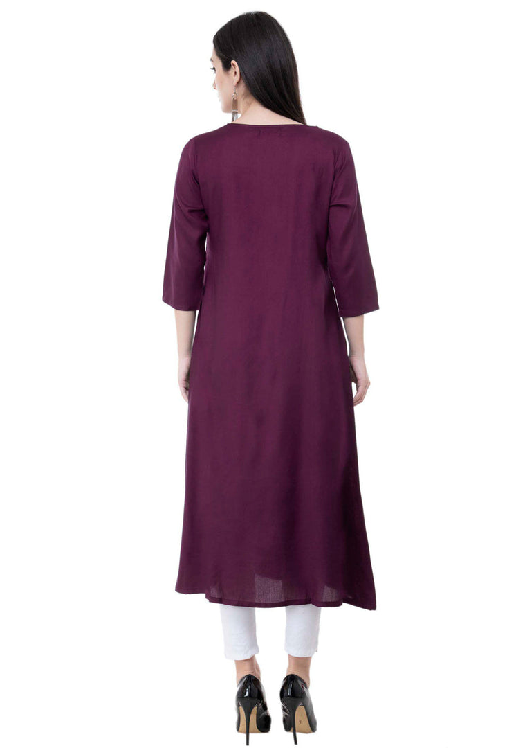 Purple Rayon Kurta Set With Legging