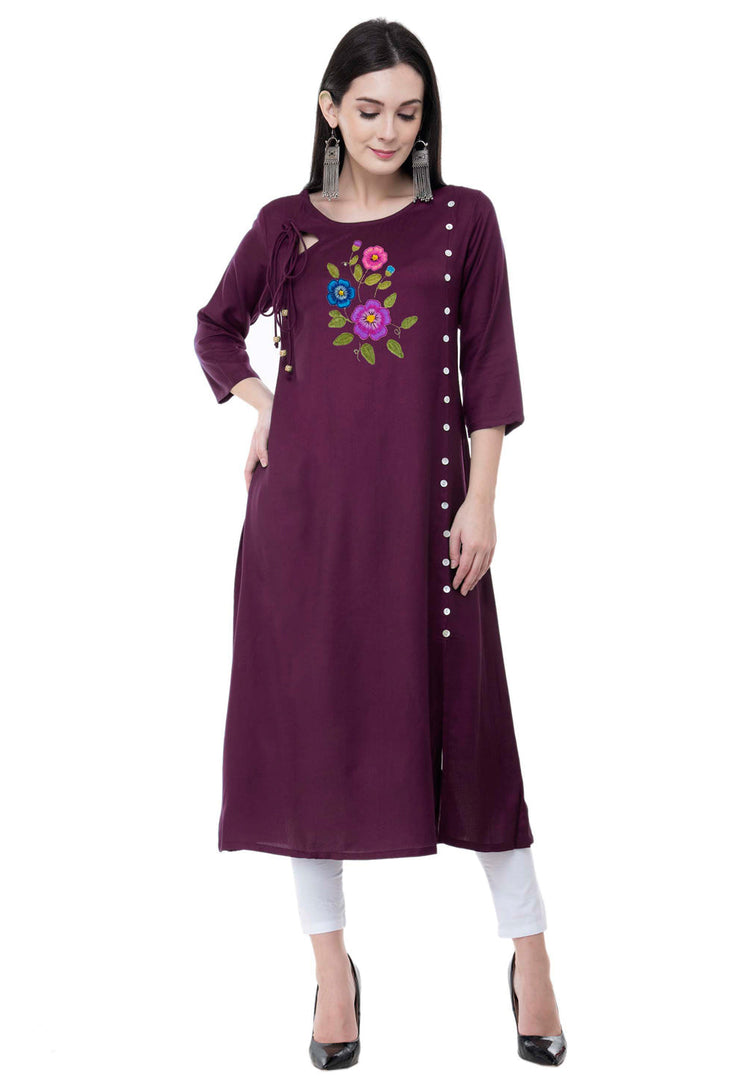 Purple Rayon Kurta Set With Legging
