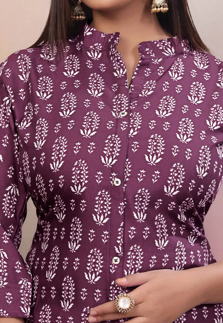 Purple Rayon Kurta Set With Palazzo