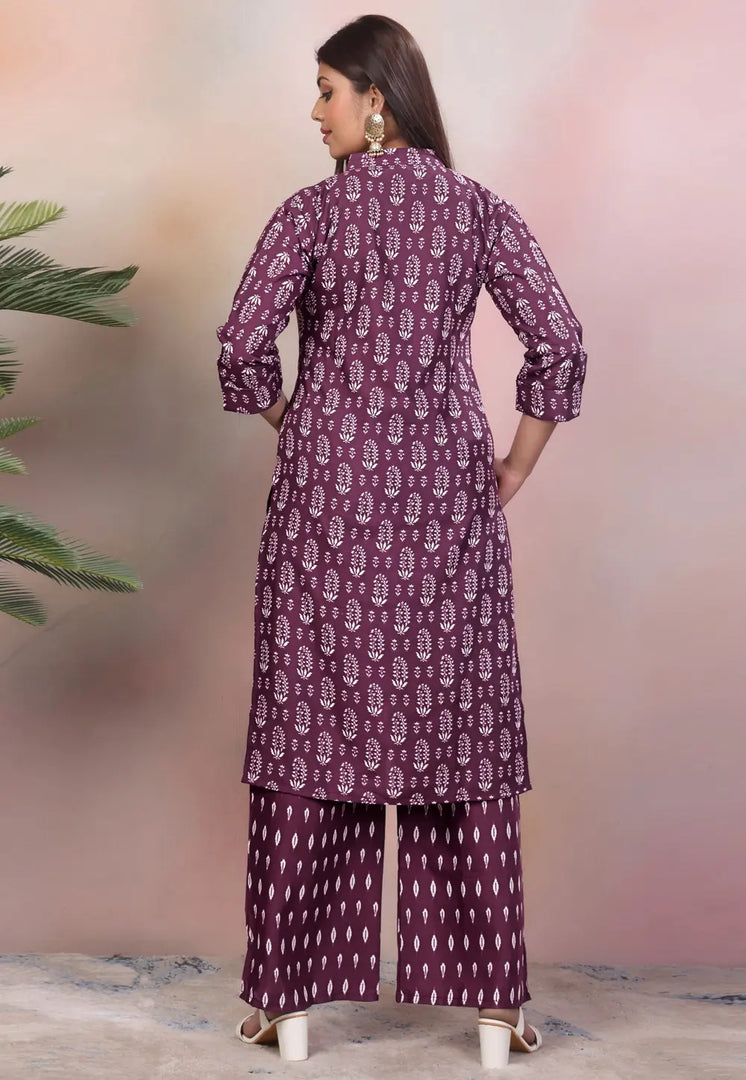Purple Rayon Kurta Set With Palazzo